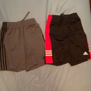 Adidas Kids Shorts - Gray and Black with Red Stripes